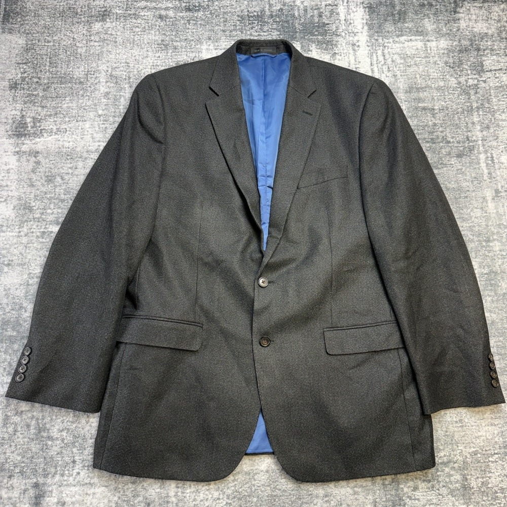 Chaps Blazer Jacket Mens 44L Charcoal Gray Sport Coat Academia Professor Ivy